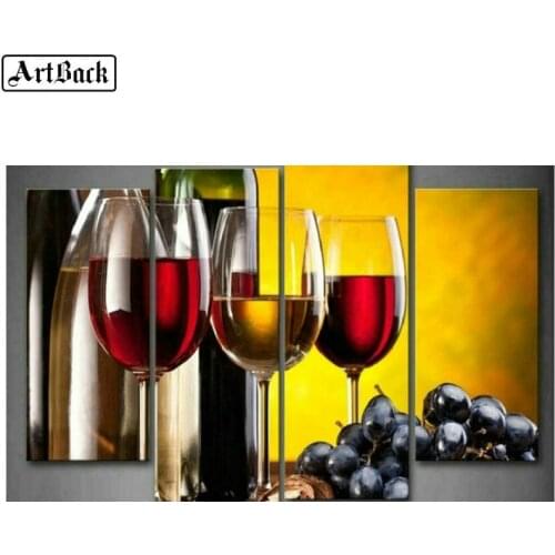 5d diamond painting red wine icon diamond embroidery full square diamond mosaic sticker for living room decoration 1 set 4pcs
