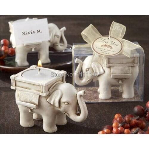 Free shipping "Lucky Elephant" Antique Ivory-Finish Tea Light Holder wedding candle favors and gifts in event & party supplies
