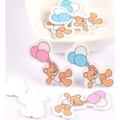 No Holes blue/pink balloon Bear baby painting Wood Handmade Buttons For Scrapbooking Craft 20pcs 22x40mm MT1817