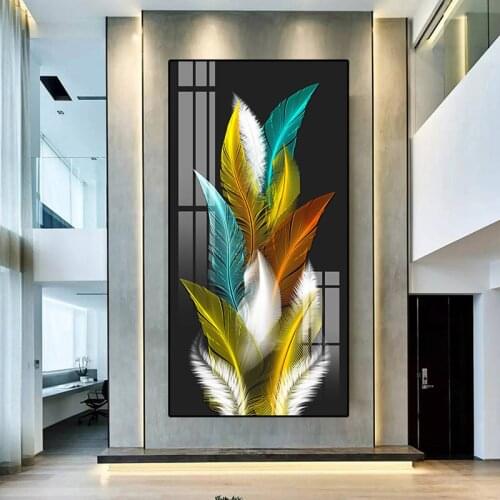 Large 5D Diy Daimond Painting Nordic Golden Plant Leaf Feather 3D Mosaic Kit Full Rhinestone Embroidery Diamant Painting EE1694