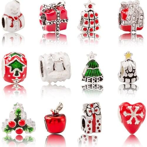 Christmas series 3Pcs/Lot Silver Plated Charms Beads European DIY Beads Fit Pandora Charms Bracelets & Bangle Fashion Jewelry js1027
