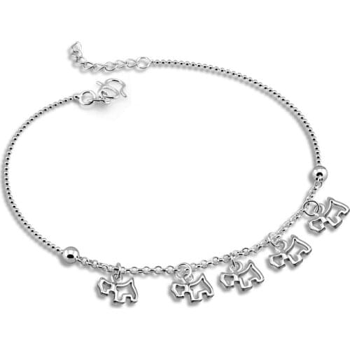 Woman 925 Sterling Silver Anklets Cute Puppy Design Foot Chain Length 27cm Birthday Gift for Girl