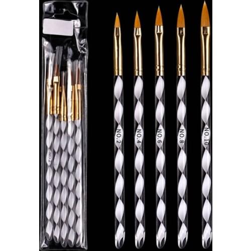 CHNRMJL 5Pcs/set Dual-end Nail Art Crystal Brush UV Gel Builder Painting Dotting Pen Carving Tips Salon Nails Art Manicure Tools