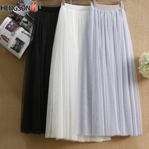Elastic High Waist Women Tulle Skirt Fashion Spring Summer Ladies Mesh Long Skirt Elegant A Line Girls Korean