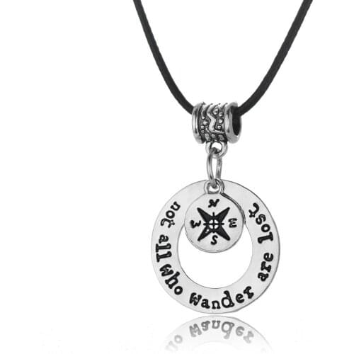 Hot Sale Wanderlust Handstampe Jewelry Travelers Necklace Wanderlust Not All Who Wander Are Lost Inspirational compass necklcce