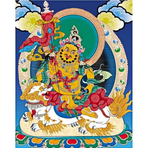 Spraying painting Chinese folk art Thangka Vaisravana on oil canvas for home decor and wall poster, gallery