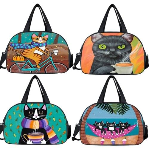 Cute Cat Print Tote Bag Woman Travel Diagonal Large-Capacity Storage Bag Men Sports Portable Handbag