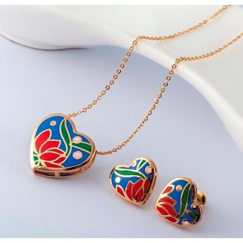 R&X Dubai Fashion Joias Ouro Girls Engagement Gift Bridal Jewelry Sets Necklace/earrings Heart Sieraden Fine Costume Jewelry