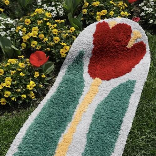 Tulip Non-Slip Large Bath Mats Nordic Fluffy Flower Floor Carpet Rug Floral Living Room Rugs Carpets Pad Home Room Decoration