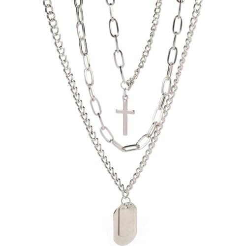 2019 New Hip Hop Three Layer Clavicle Chain Men and Women punk Couple Multilayer Cross Necklace Pendant Sweater Chain