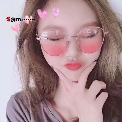 Samjune New Barbie Powder Cat Eye Sunglasses for Women Round Frame Eyewearfor Women Fashion UV400 Metal Frame