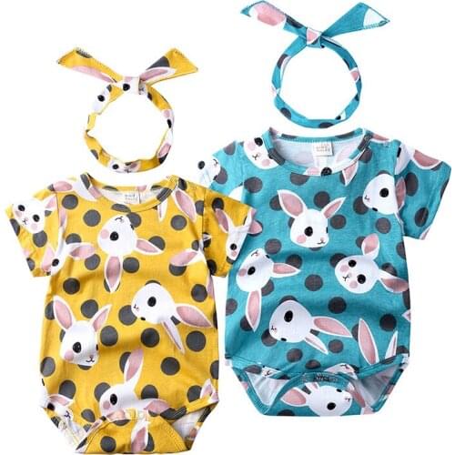Newborn Baby Clothes Lovely Little Rabbit Printed Costume Short Sleeve Baby Set Infant Boy Girls Romper Set Little Bunny Clothes