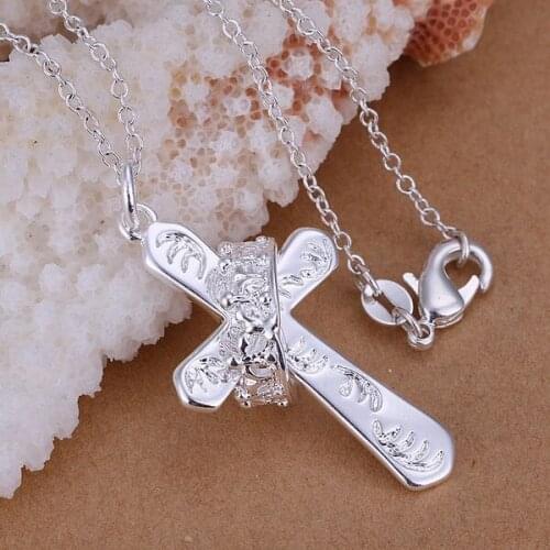 Pendant Necklaces Silver Plated Necklace Silver Trendy Jewelry Necklace Cross Jewelry Wholesale Free Shipping ahbw LP104