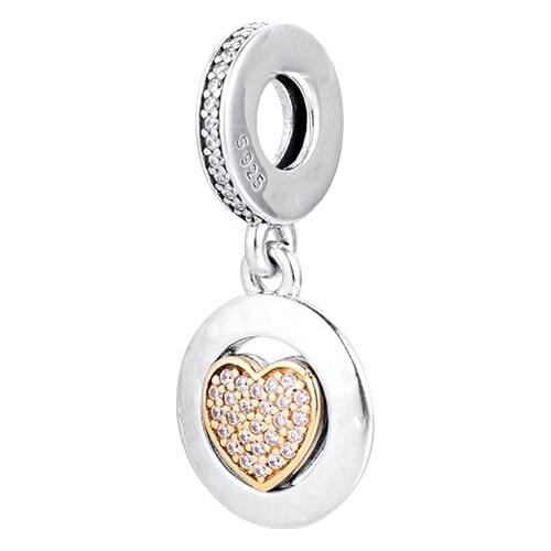 Fits For Pandora Bracelets Signature Heart Beads with 14K Real Gold 100% Sterling-Silver-Jewelry Charms Free Shipping