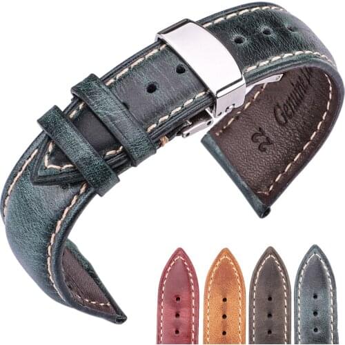 Genuine leather watchband Women men Oil Wax Cowhide watc band strap 18mm 20mm 22mm 24mm Blet with Steel Butterfly Buckle