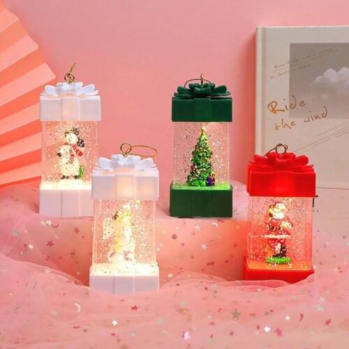Christmas Lighted Gift Box Shaped Snow Globe LED Lantern Snowman Tree Santa Claus Angel Scene Glittering Hanging Water Lamp Home