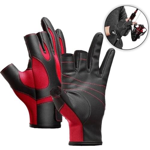 KoKossi Fishing Gloves Three Finger Cut Design Anti-slip Durable Wearable Outdoor Men Women Polar Fleece Lining Fishing Gloves