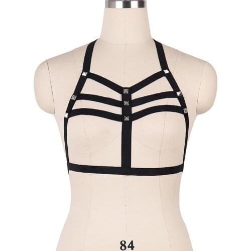 Sexy Elastic Lingerie Harness/Caged Bra/ Body Cage/ Fetish Wear /Bondage Harness Belt 90s Goth Bodysuit Cupless Bralette O0185