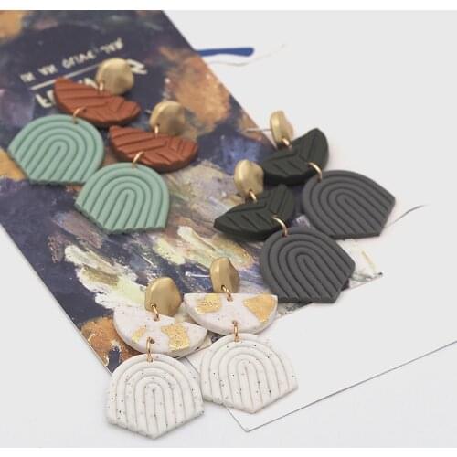 Fashion Handmade Polymer Clay Earrings Geometric Drop Dangle Pendant Elegant Antique Vintage Multi Color Statement Earrings