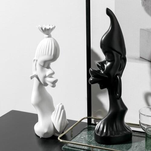 Nordic simple home creative decorations ornaments ceramic abstract figures black and white crafts couple gifts home decor