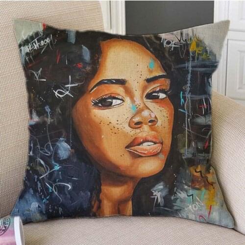 Modern Art Black African Girl Pretty Africa Women Oil Painting Gallery Collection Home Decoration Pillow Case Sofa Cushion Cover