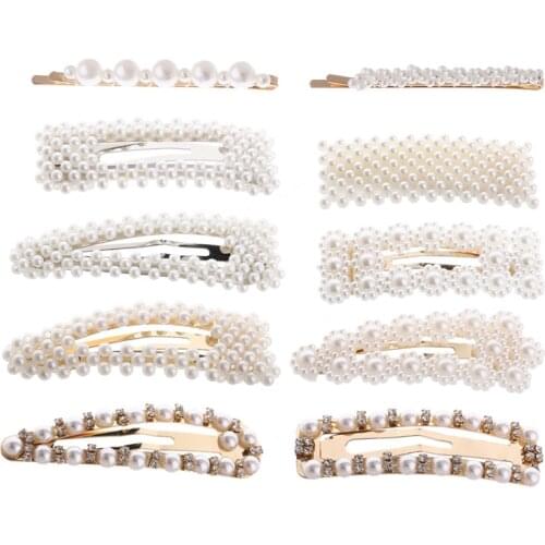 Pearl hair clips snap clip wedding bride rhinestones hairgrip accessories for women girls