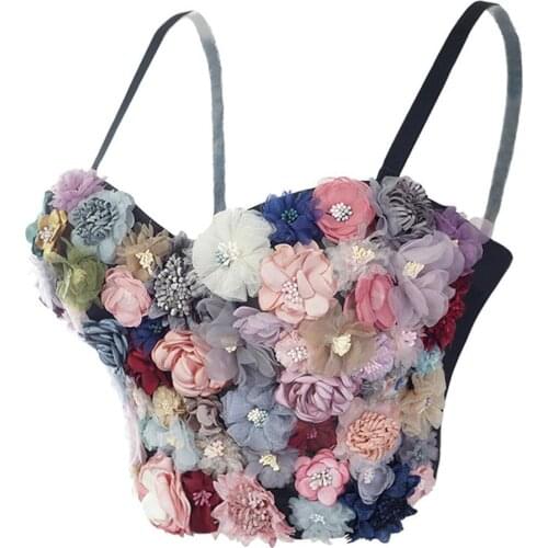 Irene Tinnie Sexy& Charming Applique Floral Corselets Womens Bachelorette Bustier Bra Cropped Top Wedding Bralette Vest