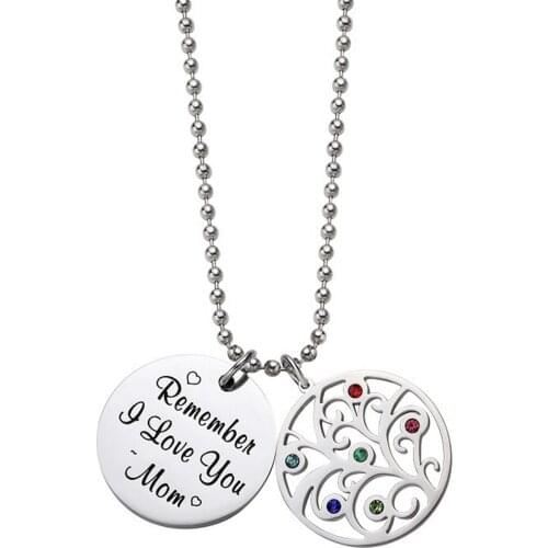 Mesinya womans Remember I Love You Mom With Tree of Life 316L S.steel Inspirational quotes Pendant necklace