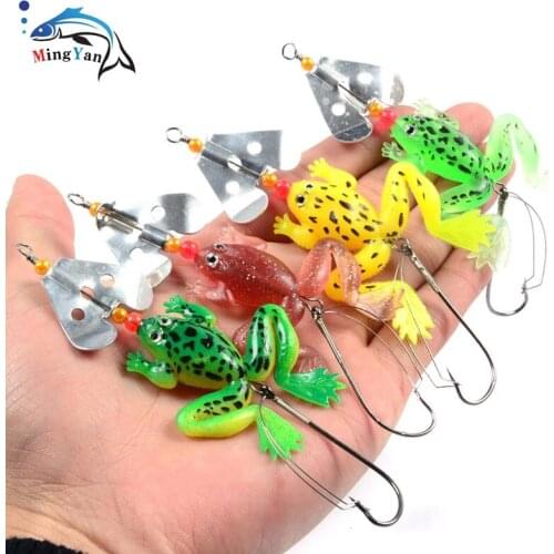 1PCS Spinning Spoon Swim Bionic Frog Soft Lure 9cm 6.2g Silicone Artificial Bait with Weedless Barbed Hook Pesca Fishing Tackle