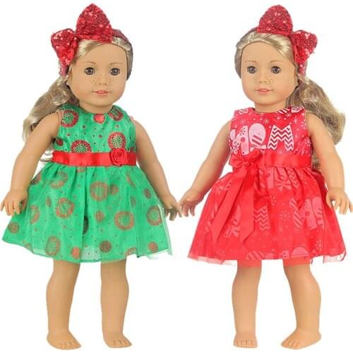 18 inch American Doll Clothes Red Green Layered Dress Lace For Girls Gift Toy Accessories For 43 cm Baby Born Dolls Clothes