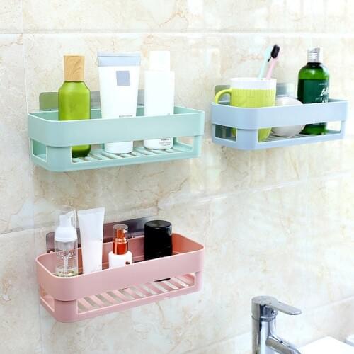 1PC Bathroom Toilet Punch-Free Shower Shelf Plastic Wall Hanging Storage Rack Holder Home Makeup Organizer Kitchen Accessories