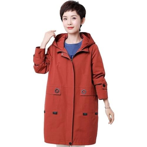 2019 High quality Spring autumn trench women coat Hooded windbreaker female Plus size 4XL zipper trench Loose Casual tops A2870