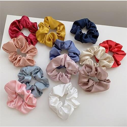 3.9 Inch Silk Scrunchie Elastic Handmade Multicolor Hair Band Ponytail Holder Solid Color Hair Ties Headband Hair Accessories