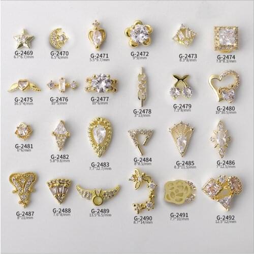 3pcs Nail Art Zircon Rhinestones Cherry Heart Star Shapes Decoration With Gold Alloy For Nail Tips Beauty