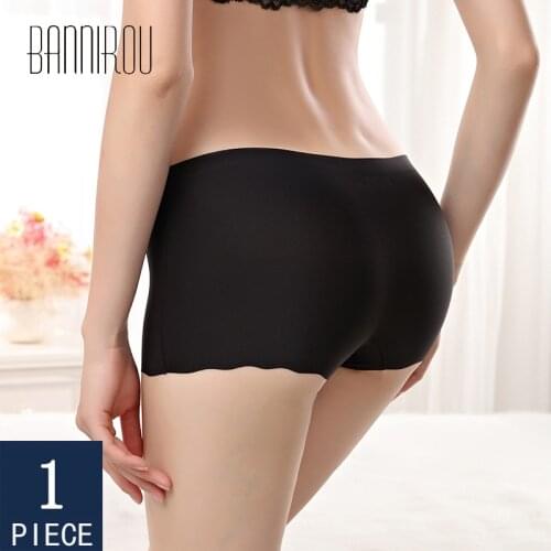 BANNIROU Padded Panties Woman Boyshorts Seamless Ice Silk Underwear For Women Solid Panties New Female Boyshorts 2021 1 Piece