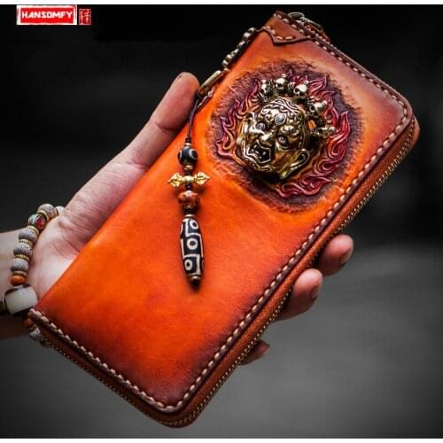Genuine Leather Wallet Men and Women Long Zipper Wallets Card Holder Money Hand Bagage Clip Purse Other,long Wallet