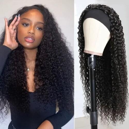 Desgirl Curly Headband Wig 180% Remy Peruvian Headband Wig Human Hair Curly HeadBand Wigs Human Hair Glueless Scarf Headband Wig
