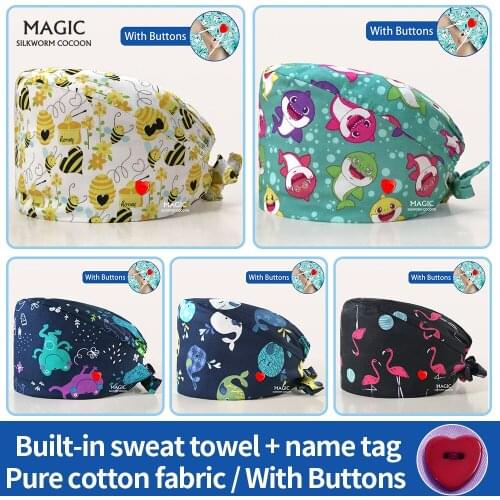 Breathable Doctor operating room pattern printing nursing head cap lab scrub pet shop surgicals hat womens operating room hat