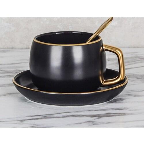 European Coffee Cup Sets Luxurious Matte Ceramics Lid Dish Spoon Suit Mugs Milk Coffee Black Kubki Drinkware Gift Box EE50BD