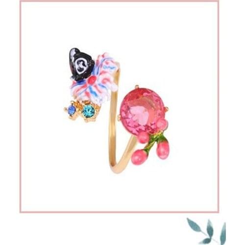 European and American New Trend Fashion Ring Personality Enamel Fresh and Elegant Flower Open Ring Ring Female