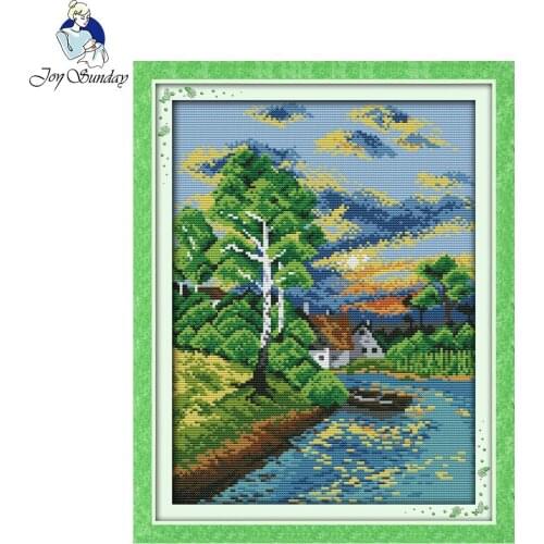 Joy Sunday scenery style Sunset on the river stamped cross stitch kits Needlework wholesale different cross-stitching patterns