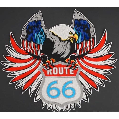 Route 66 Eagle Embroidery Large Size Motorcycle Biker Patch for Leather Vest