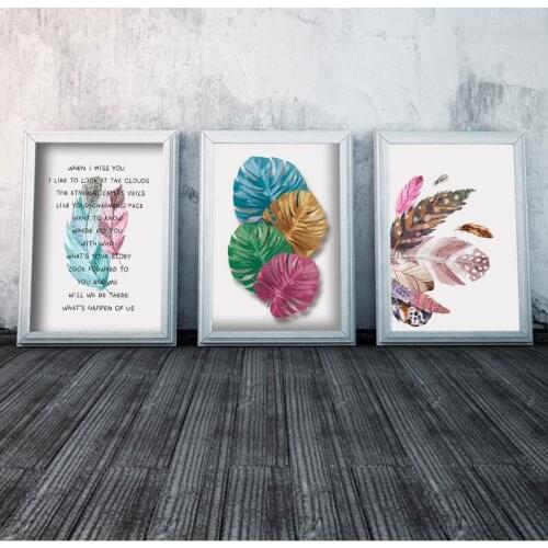 Colorful Feather Leaf Canvas Painting Happiness Simple Letter Quote Art Home Decor Poster For Living Room Unframed