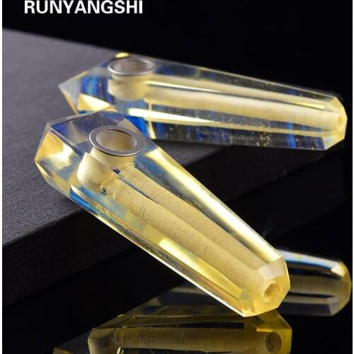 Runyangshi 1pcs wholesale Natural yellow smelting Quartz Crystal Smoking Pipe+strainer quartz stone healing wand