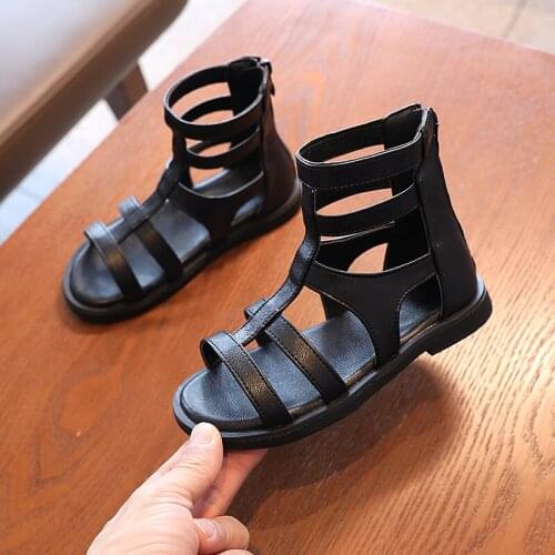 Summer Childrens Korean Punk Sandals Boots For Teenager Girls Hollow Rome Motorcycle Beach Model Sandals Princess Dress Shoe