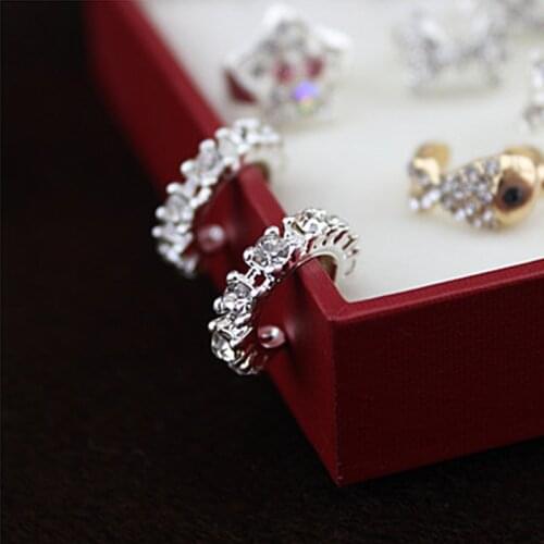 Minimalist Crystal Earrings Women Trendy Small Round Ear Cuff Plated Rhinestone Clip Earrings Wrap Cartilage Without Piercing