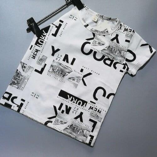 Fashion Kids Tops Boy Clothes Children T-Shirts for Baby Boys Short Sleeve Summer T Shirts beach Size100~130 letters full print