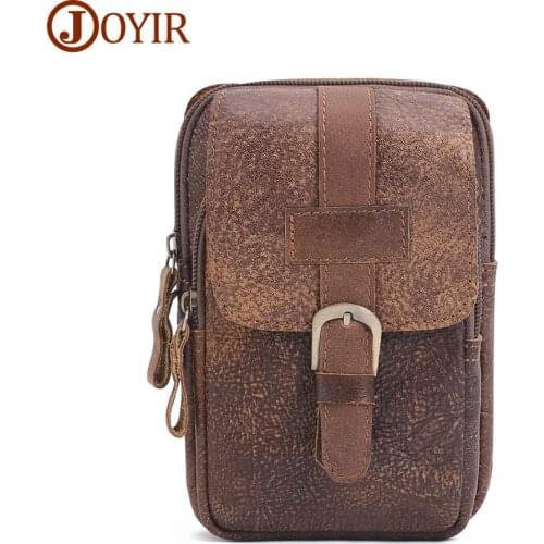 JOYIR Genuine Leather Men Waist Packs Vintage Waist Bag Men Money Belt Bag Fashion Waist Pouch Bum Bag Travel Fanny Pack for Man