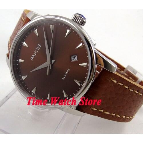 Parnis 38mm red dial silver hands date sapphire glass 21 jewels MIYOTA Automatic movement Mens watch 583 watches women