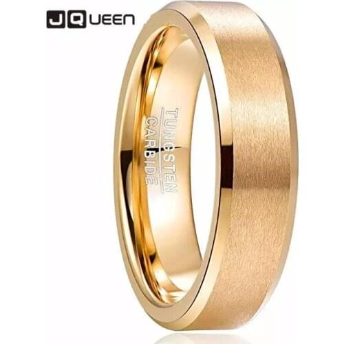 6mm Tungsten Carbide Ring Matte Finish Beveled Mens Gold Color Comfort Fit Ring